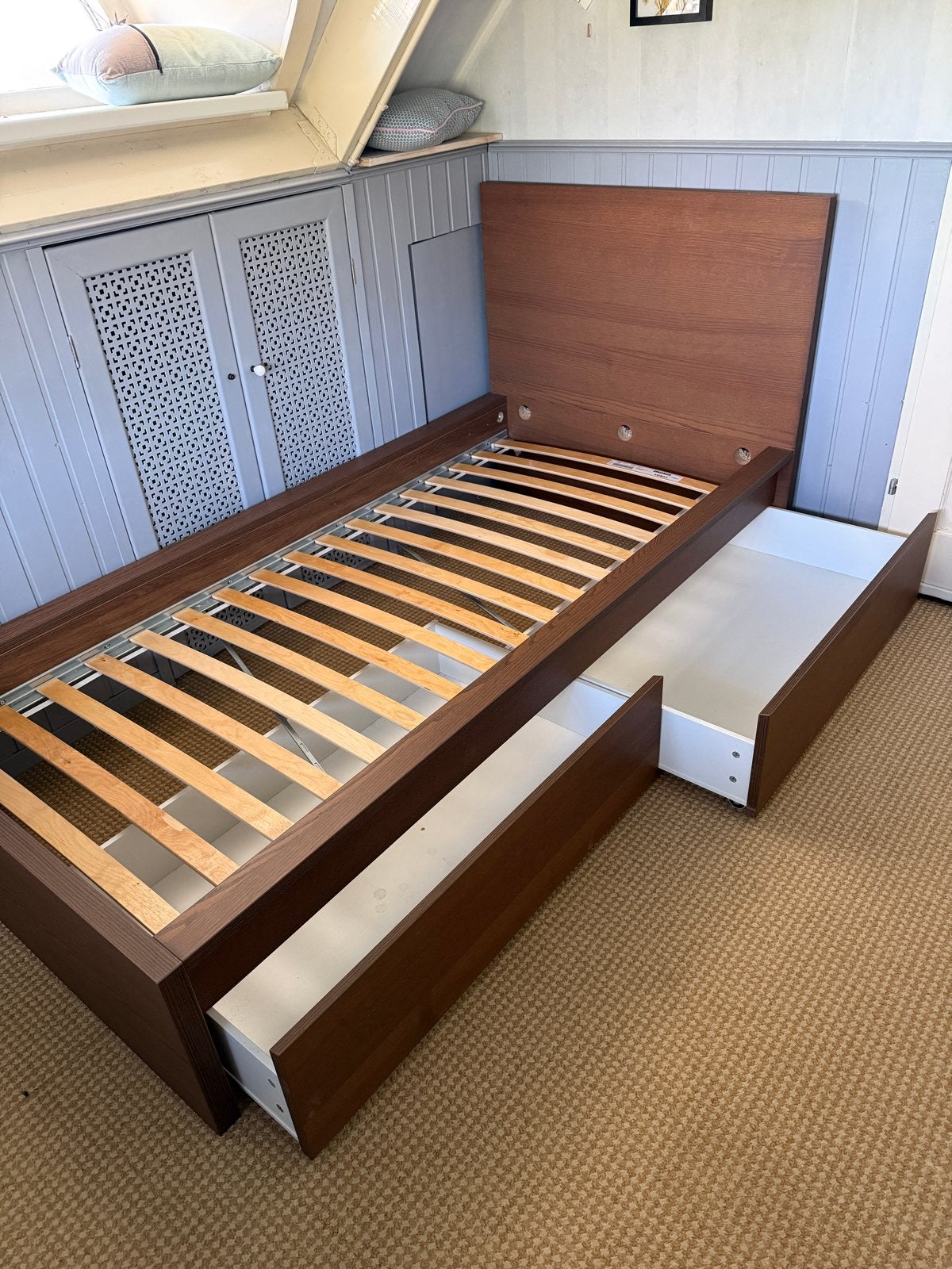 IKEA Malm bed 90x200 + lattenbodem en 2 lades, Ophalen, Gebruikt, 90 cm, Eenpersoons