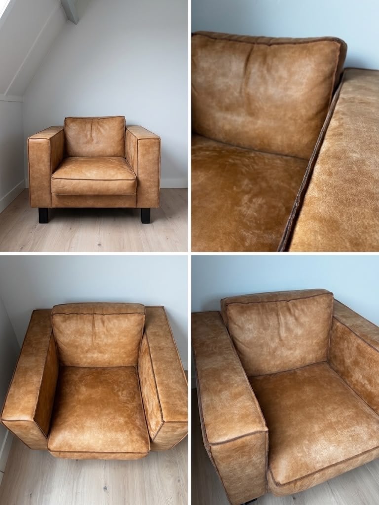 Leren fauteuil in cognac kleur - Zo goed als nieuw, Ophalen, Zo goed als nieuw, Leer, 75 tot 100 cm