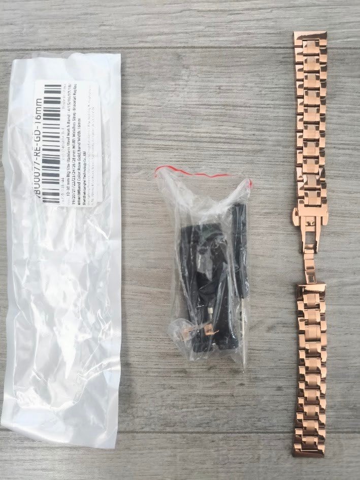 Nieuw schakel horloge band rosé goud RvS 16mm met motief, Ophalen of Verzenden, Nieuw