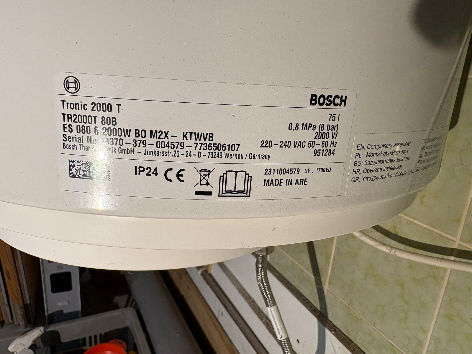 Bosch Tronic 2000 T 75L Boiler - Zo goed als nieuw, Ophalen, 20 tot 100 liter, Boiler, Zo goed als nieuw