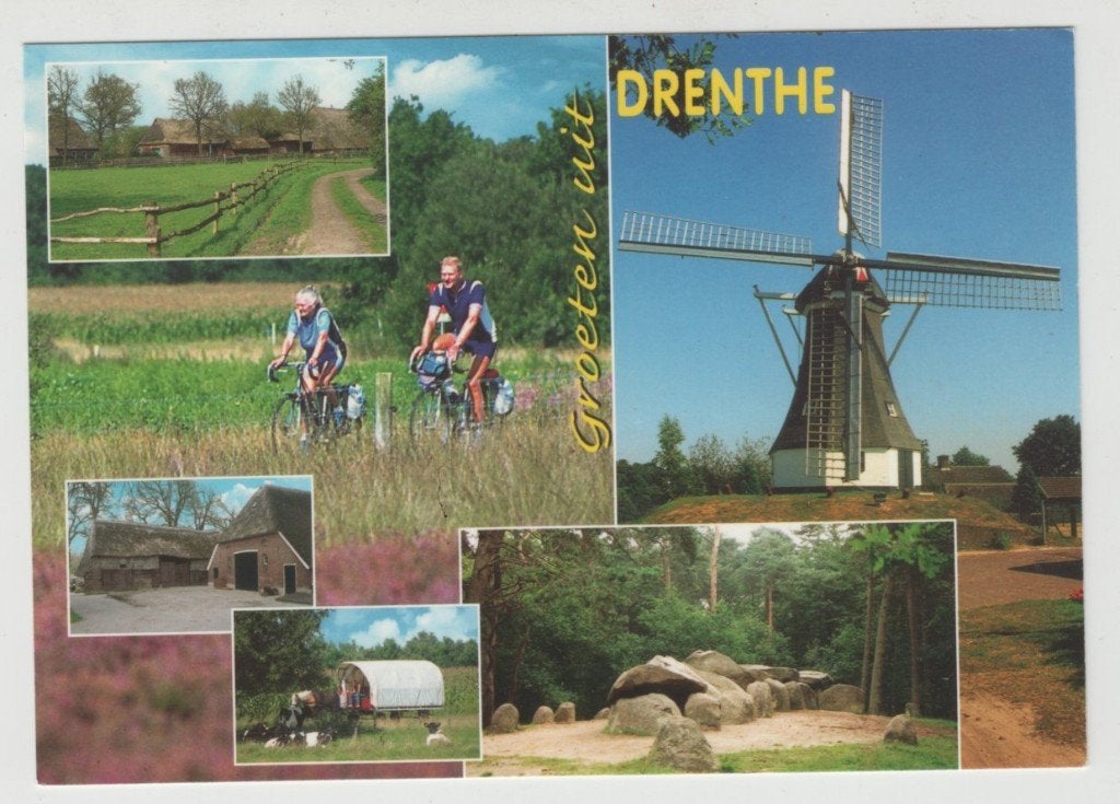 Drenthe 6 luik Molen Race fietsen Hunebed Huifkar Gelopen, Ophalen of Verzenden, 1980 tot heden, Gelopen, Drenthe