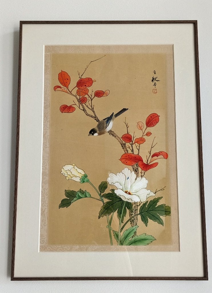Aquarel op zijdepapier Japanse school, Antiek en Kunst, Ophalen of Verzenden