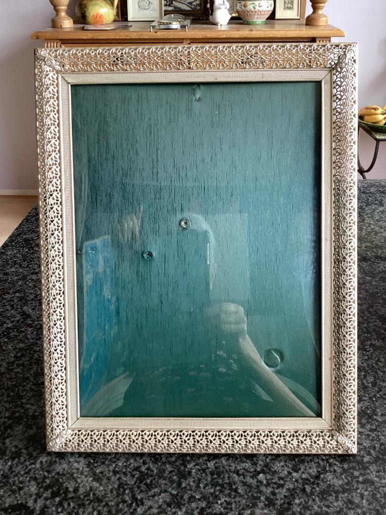 Fotolijst, verzilverd, bol glas, opengewerkt, vintage, 18x24, Ophalen