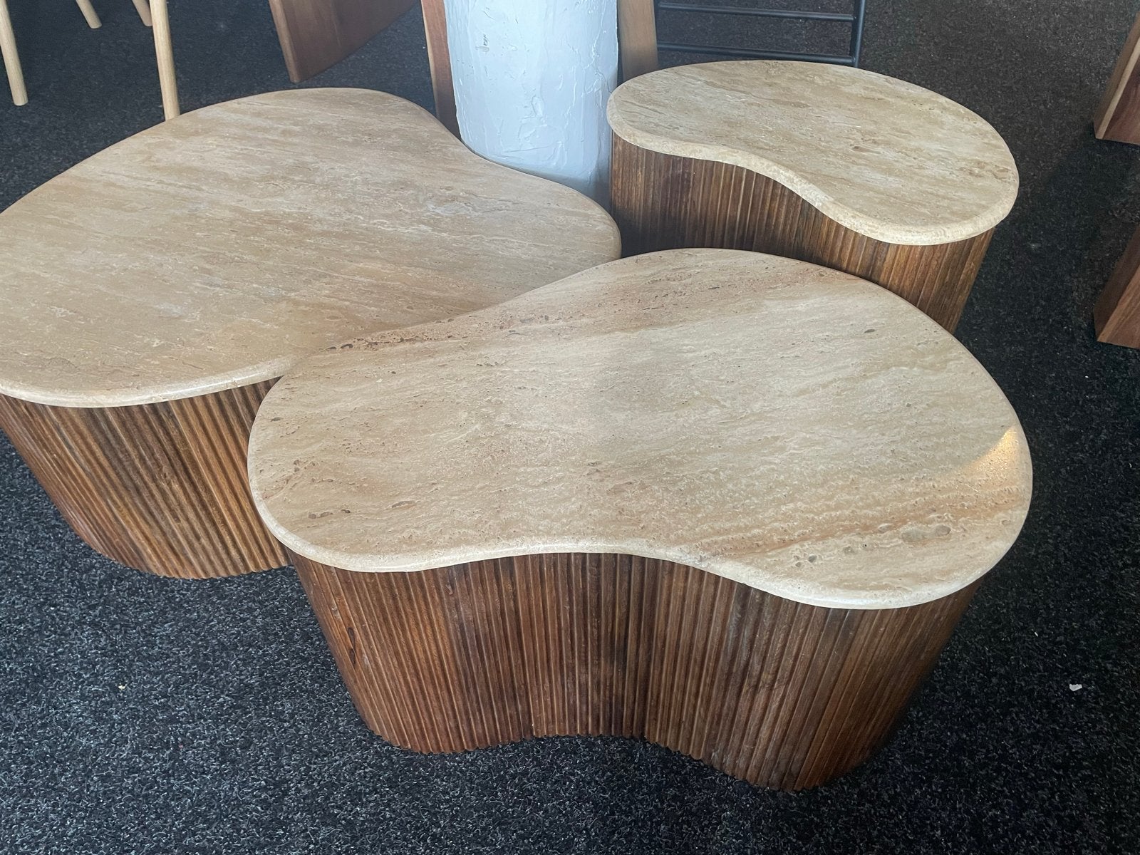 Set van 3 Travertin Salontafels - Organische Vormen, Ophalen, Overige materialen, 50 tot 100 cm, Nieuw