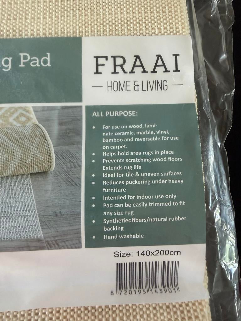 FRAAI Antislip Tapijt Onderlegger 140x200cm nieuw, Huis en Inrichting, Stoffering | Tapijten en Kleden, Ophalen, 100 tot 150 cm