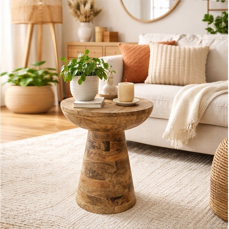 Kruk Bijzettafel Mango Tafeltje Ronde Tafel Salontafel, 45 tot 60 cm, Minder dan 55 cm, Info@dehanzeherten.nl, De Hanze Herten BV