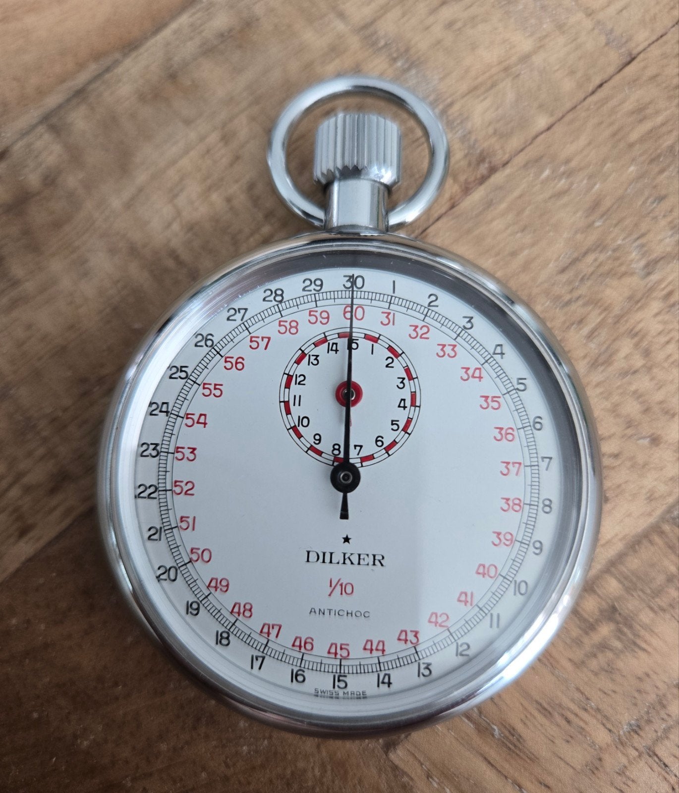 Vintage Dilker Antichoc 1/10 Zwitsers Stopwatch, Ophalen of Verzenden