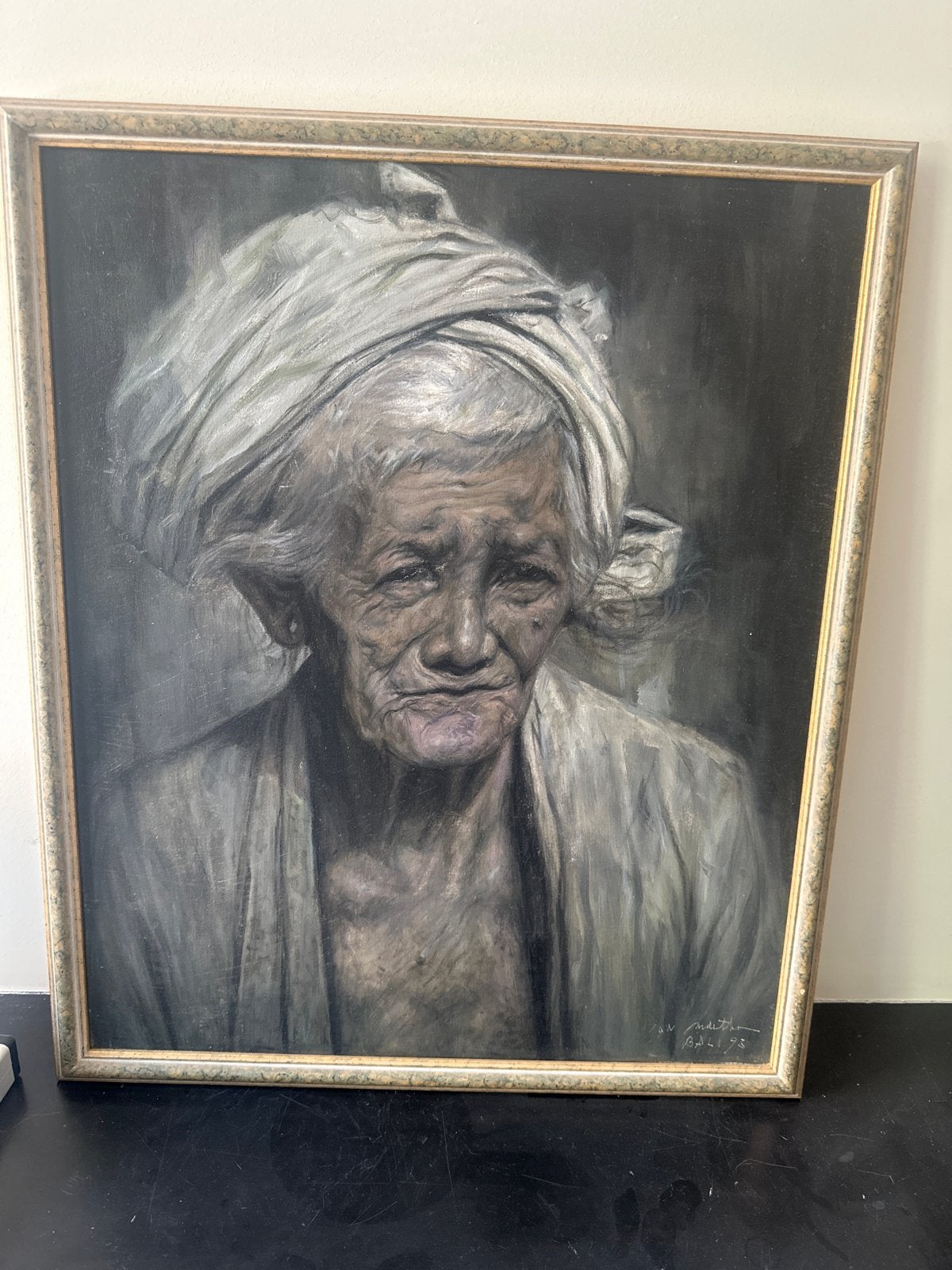 Portret oudere vrouw, schillderij gesigneerd Martha Bali 98, Antiek en Kunst, Kunst | Schilderijen | Klassiek, Ophalen, Doek, Portret of Personen