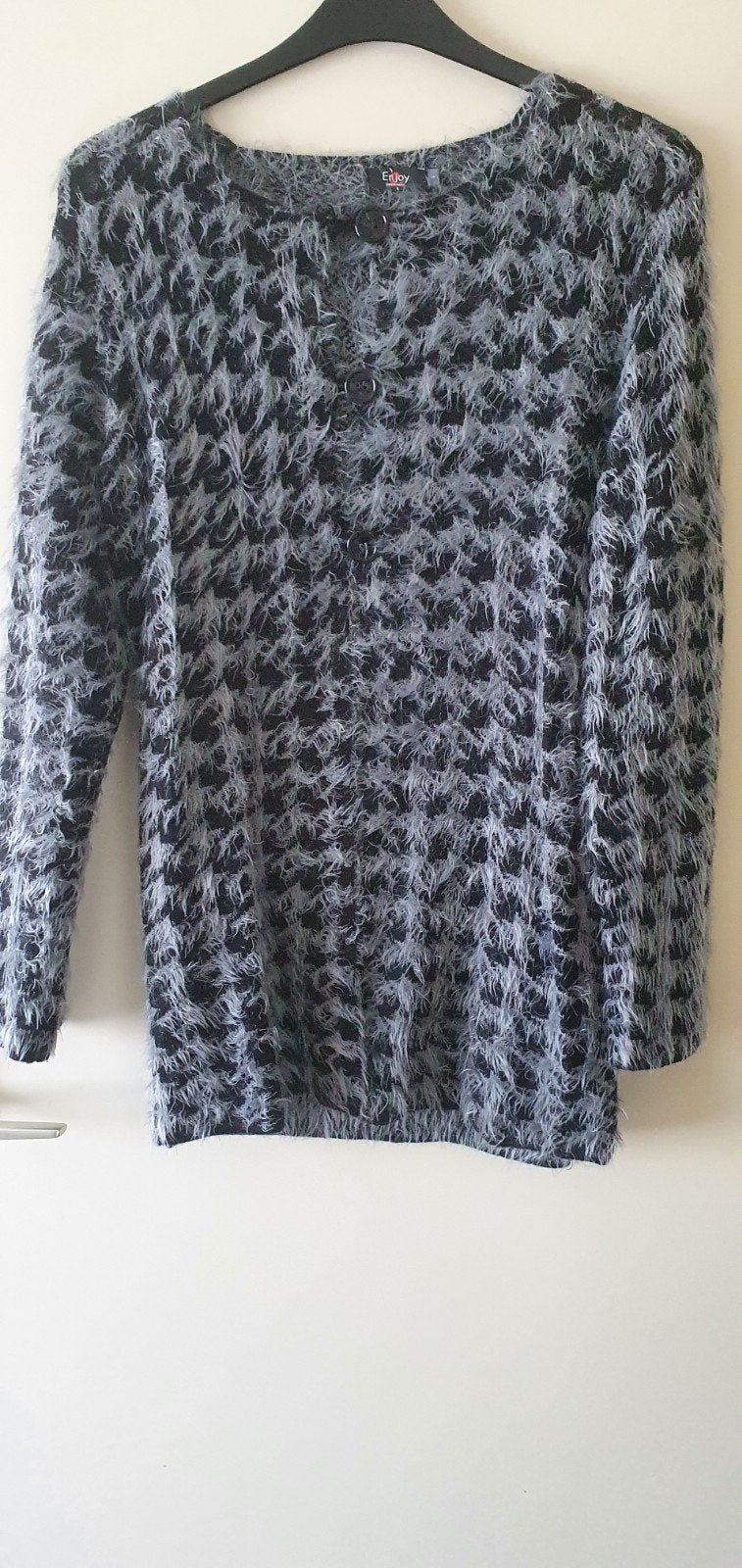 ENJOY ZWART/GRIJS PIED DE POULE VEST MET 3 KNOPEN MAAT L, Zwart, Maat 42/44 (L), Enjoy, Nieuw