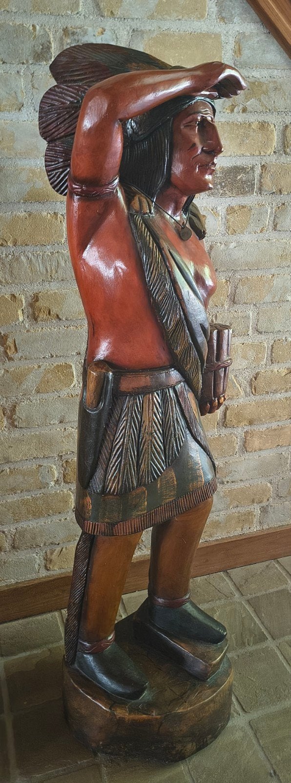 Antieke Cigar Store Indian - Handgesneden Houten Beeld, Antiek en Kunst, Houtsnijwerk, Ophalen of Verzenden, Handgemaakt, 1 meter - 2 meter
