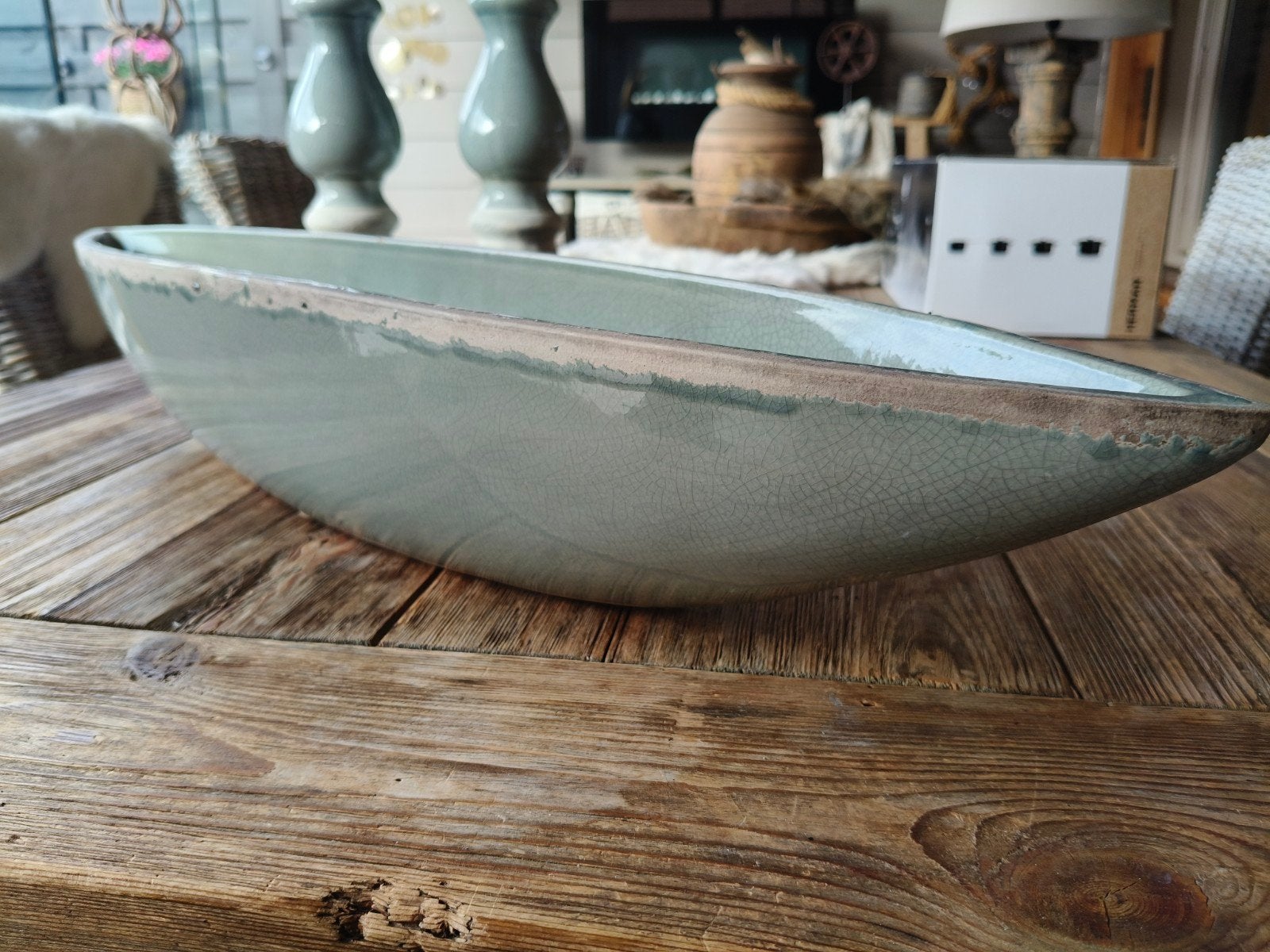 Mooie decoratieve schaal in grijsgroene kleur, Ophalen