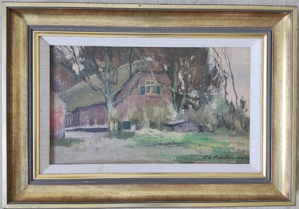 J.C. Roelandse (1888 - 1978) - Gezicht op boerenerf, Paneel, Ophalen of Verzenden, Gesigneerd, Landschap