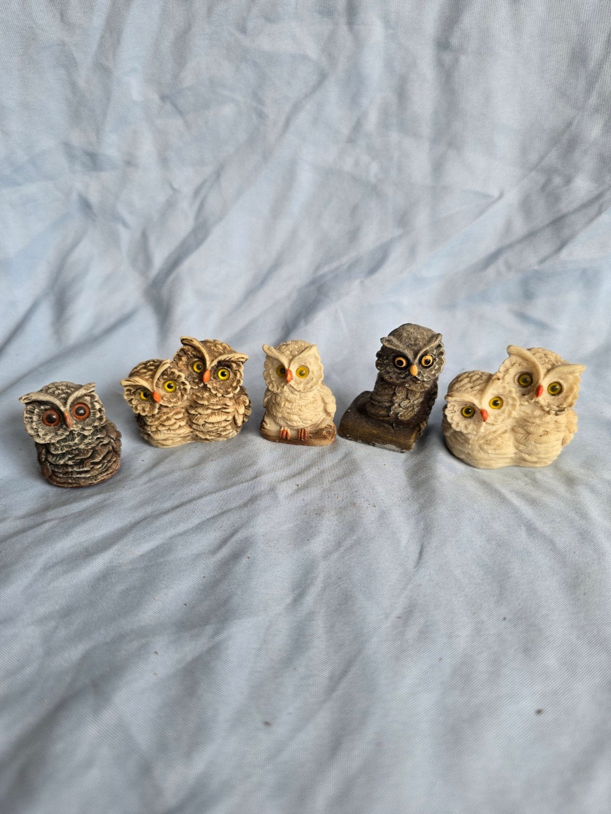 4 schattige uilen beeldjes - ca 4 cm hoog, Ophalen of Verzenden, Gebruikt, Dier