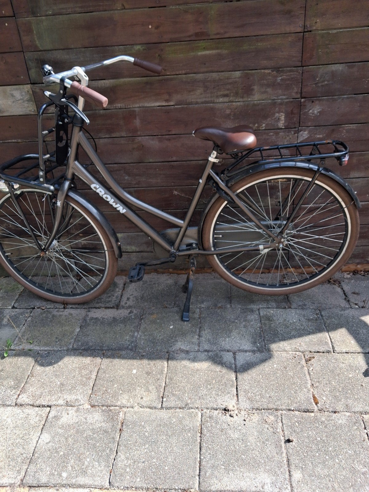 Crown Damesfiets met voordrager en terugtraprem, Terugtraprem, Ophalen, Overige merken, 53 tot 56 cm