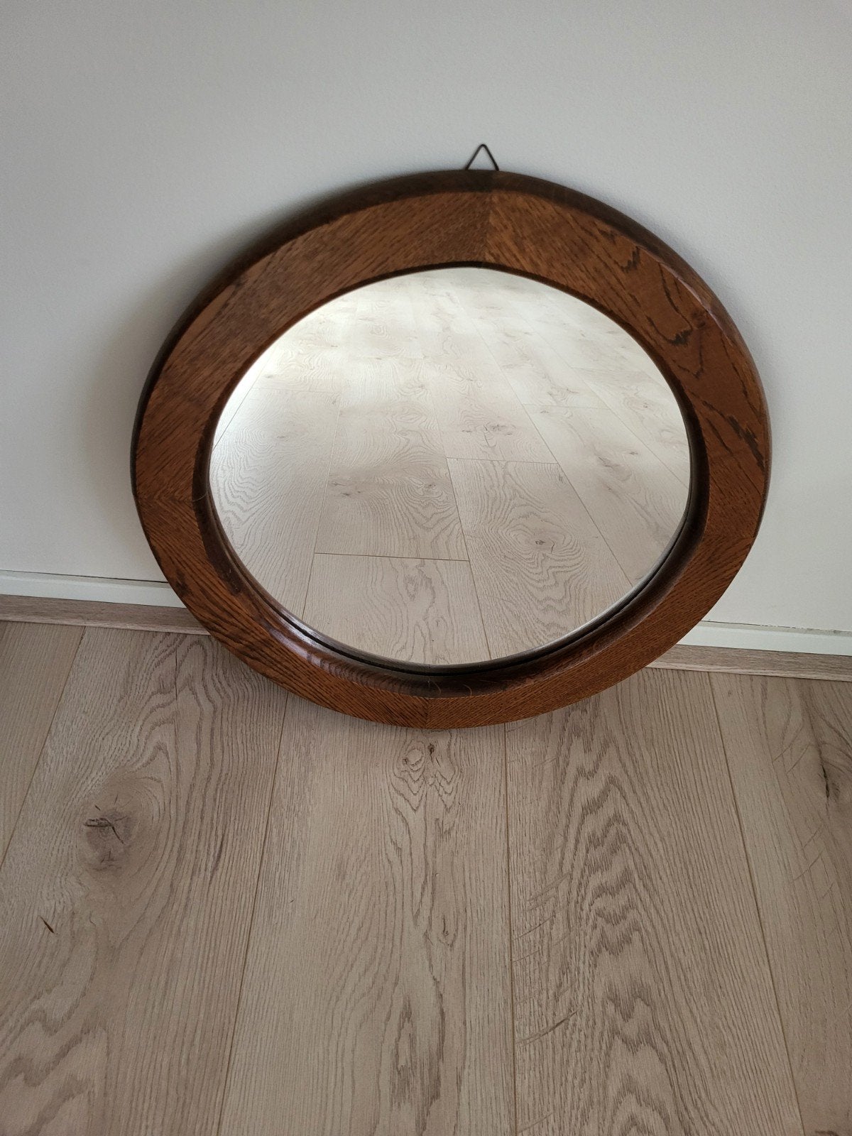 Ronde spiegel met lijst van echt eikenhout, 44 cm, Ophalen, Minder dan 50 cm, Rond, Zo goed als nieuw