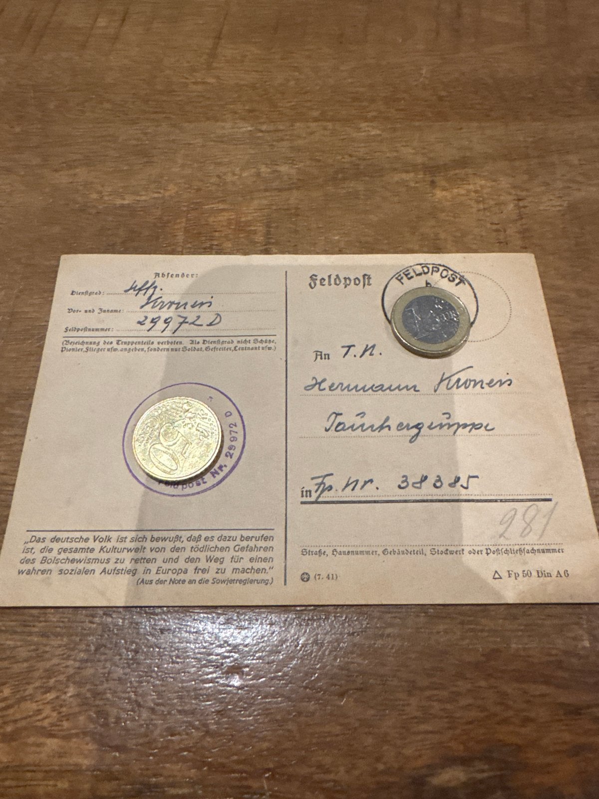 Originele Duitse militaire briefkaart (Feldpost) WO2, Verzamelen, Ophalen of Verzenden, Landmacht, Duitsland, Foto of Poster