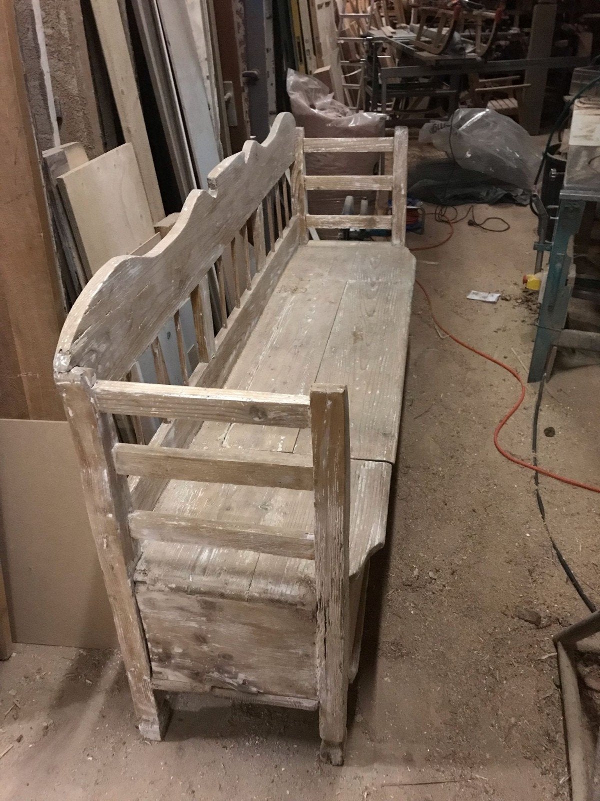 Oude brocante klepbank, Ophalen, Gebruikt, Minder dan 75 cm, 150 tot 200 cm