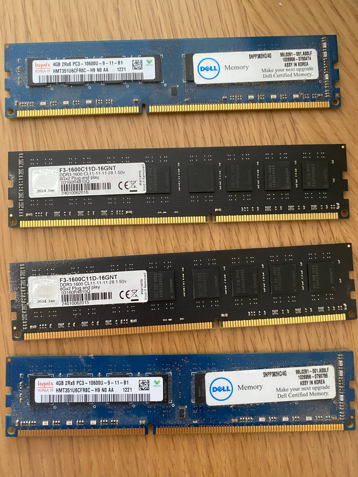 DDR3 RAM Geheugenmodules - 2x 4GB Hynix, 2x 8GB G.Skill, Computers en Software, RAM geheugen, Ophalen, Gebruikt, Server, 8 GB