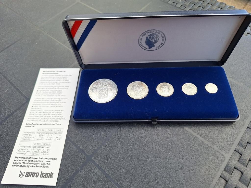 2e set Zilver Wilhelmina verzamelcasette 1929 t/m 1944., Ophalen of Verzenden, Zilver