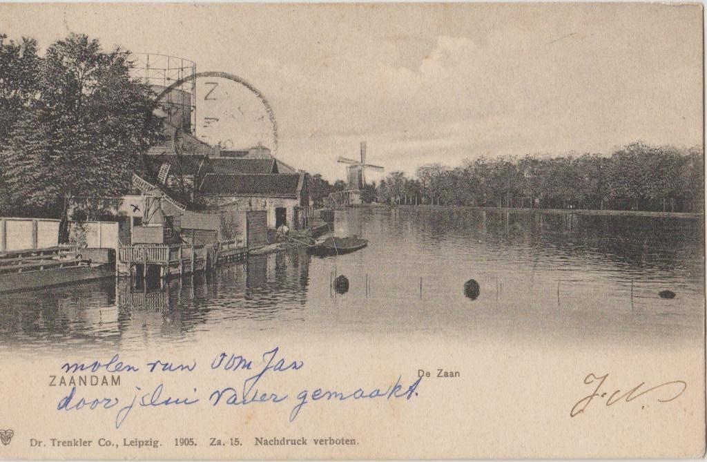 1909 molen zaandam zaan zaangezicht gashouder mini-molen, Ophalen of Verzenden, Voor 1920, Gelopen, Stad of Dorp