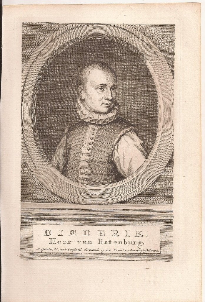 Portret van Dirk (Diederik) van Bronckhorst en Batenburg, Origineel, Portret, Ophalen of Verzenden, Gravure