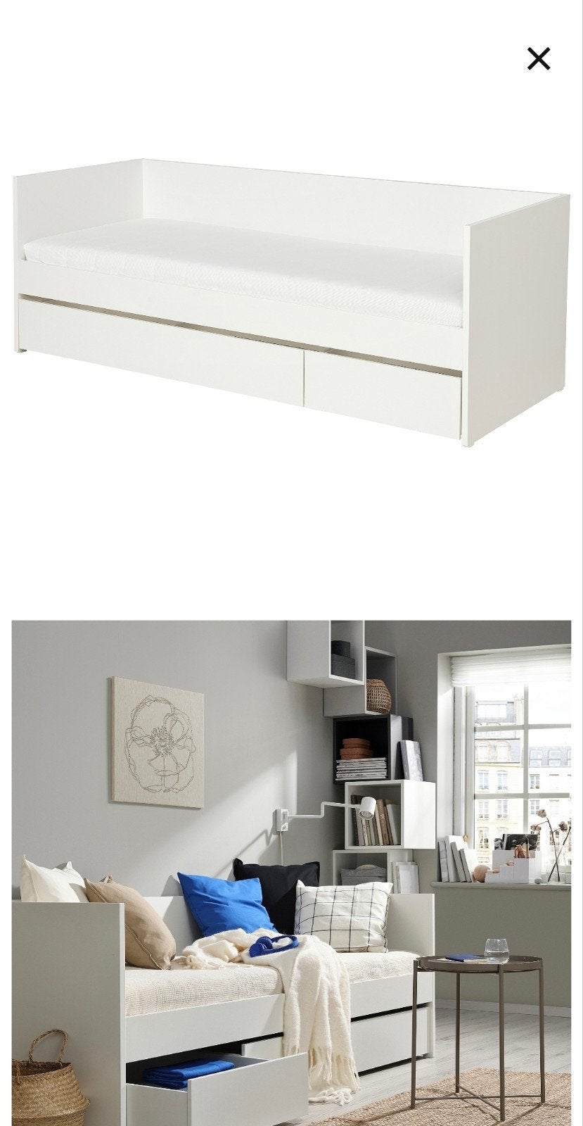 IKEA VIHALS bedbank 80x200 – inclusief nieuw matras, Ophalen, Eenpersoons, Wit, Nieuw