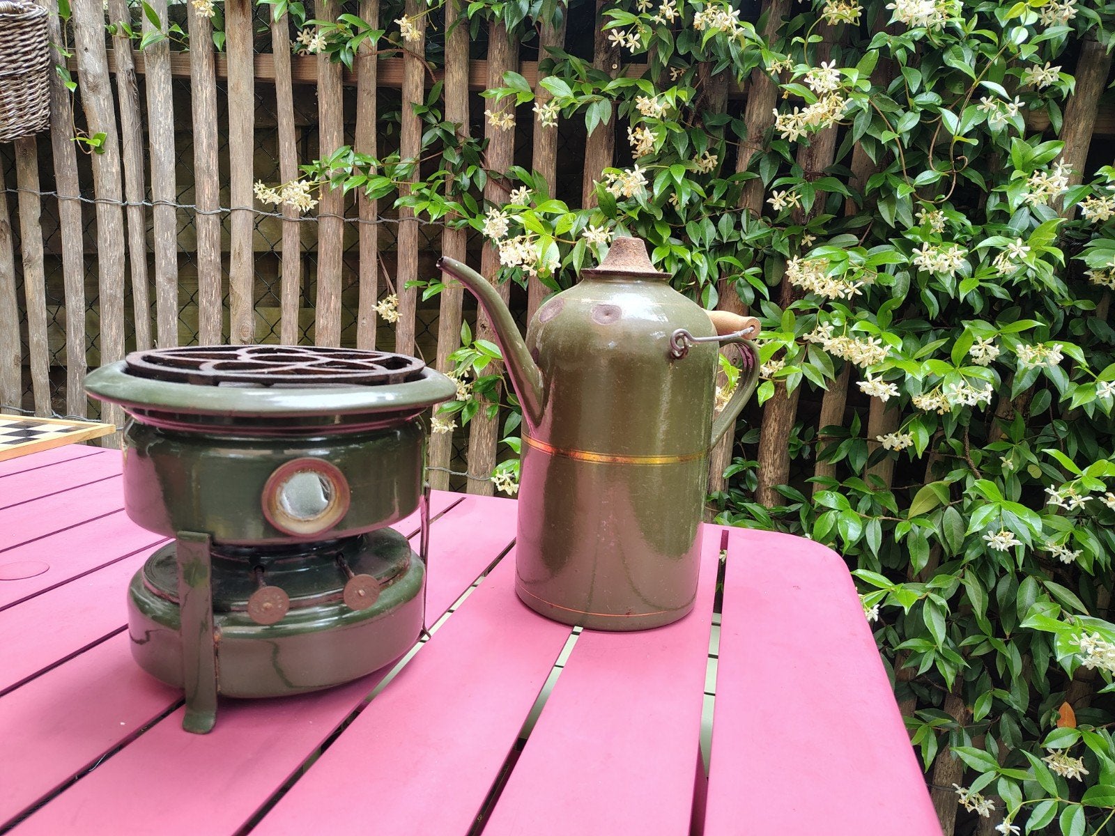 Vintage Petroleumstel - Groen geëmailleerd, Ophalen of Verzenden
