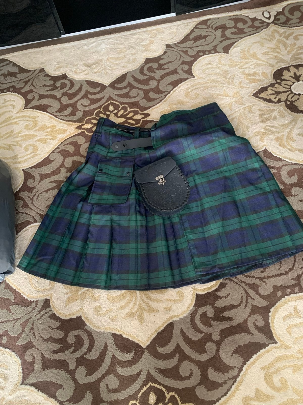 Schotse Kilt met Sporran - Groen/Blauw Geruit maat XL, Ophalen of Verzenden, Zo goed als nieuw, Overige maten, Groen