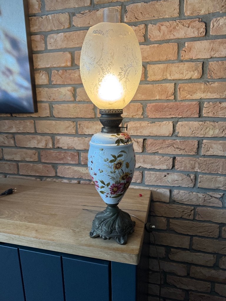 Antieke Vintage olielamp als tafel lamp, Ophalen