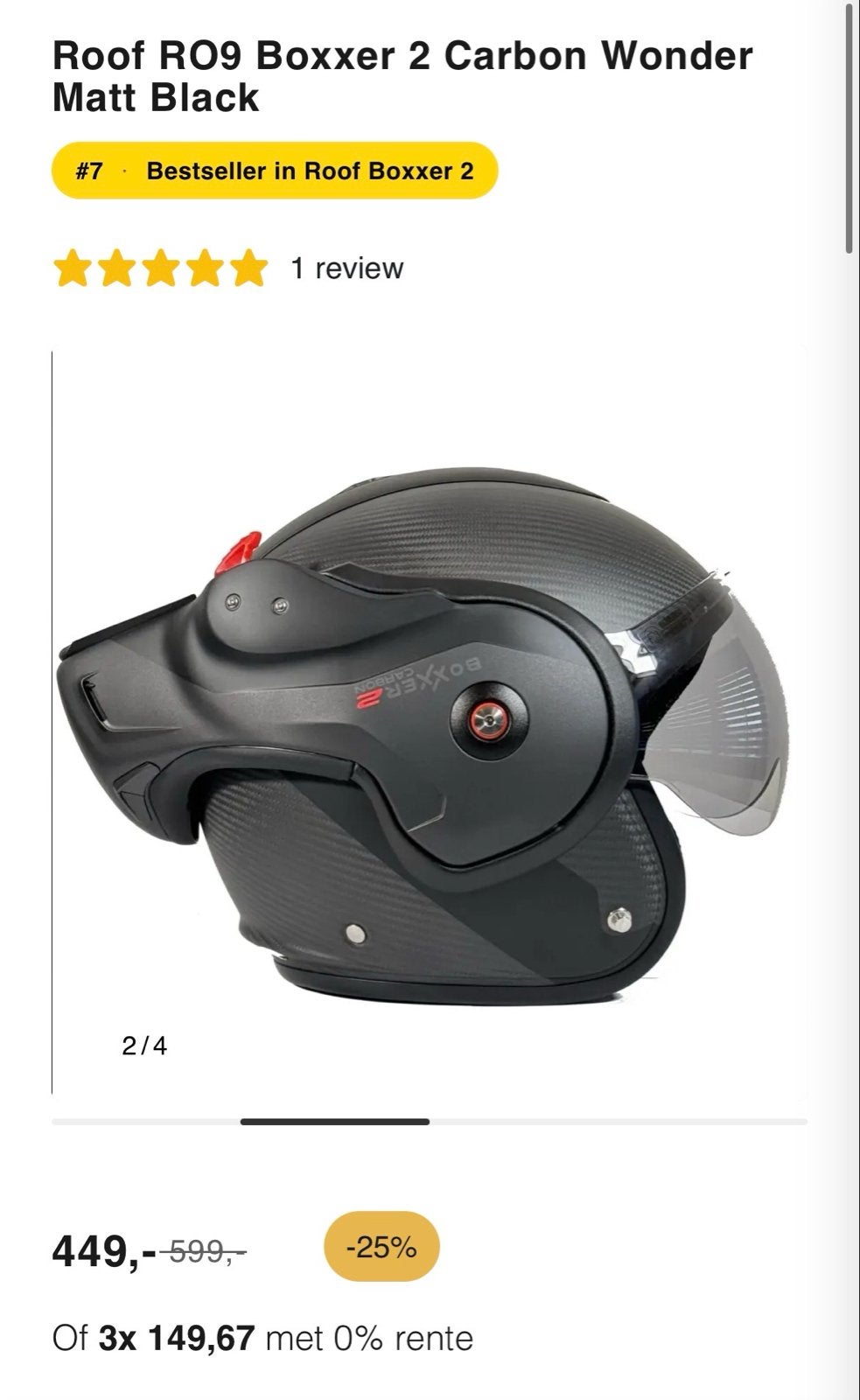 Roof Boxxer 2 Carbon Systeemhelm - Mat Zwart, Motoren, Kleding | Motorhelmen, Overige merken, M, Systeemhelm, Heren