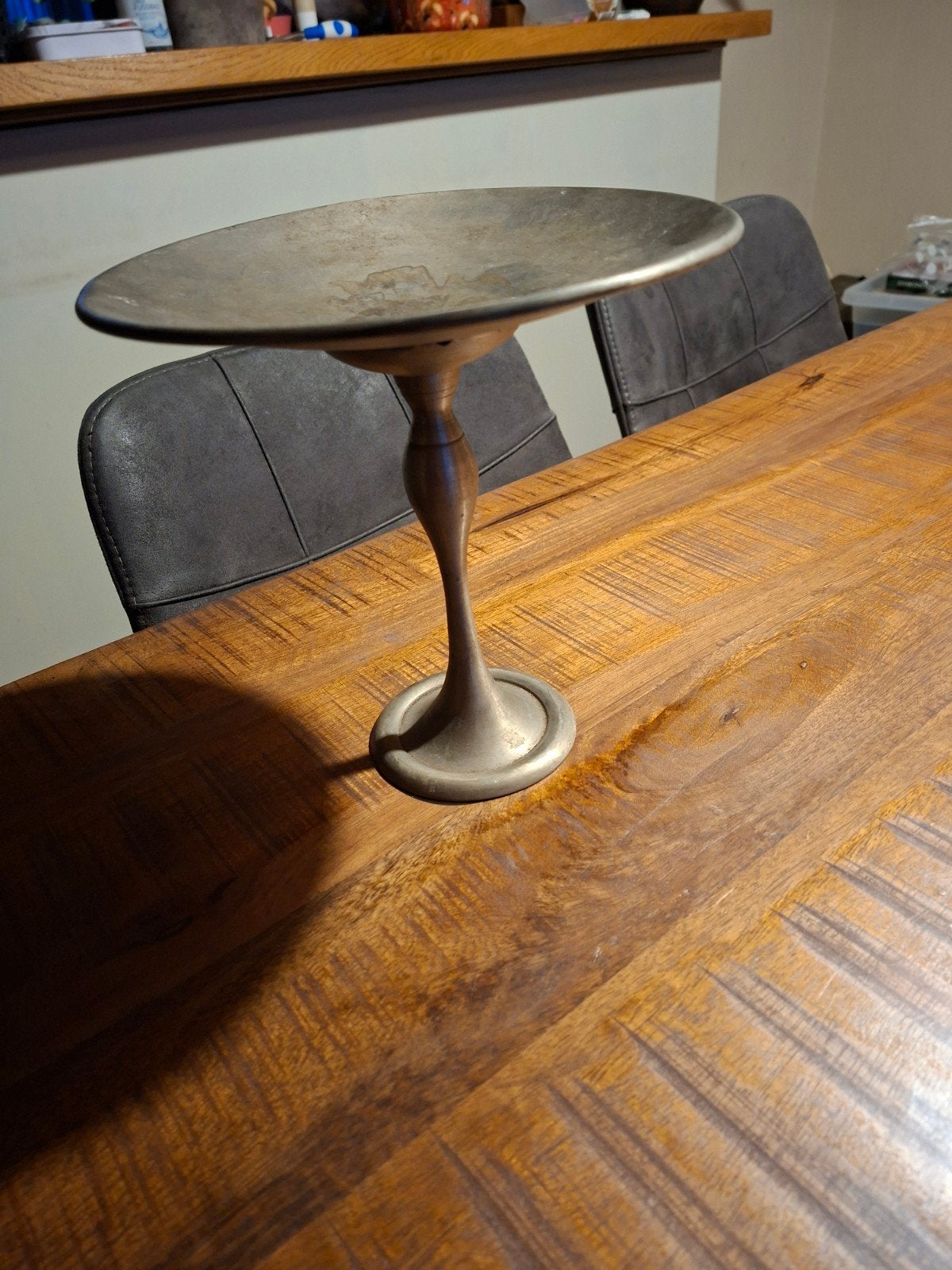 Vintage metal schaal op voet, decoratief, Ophalen of Verzenden