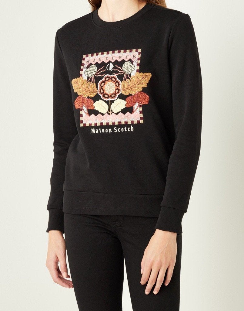 Maison Scotch zwarte geborduurde trui sweater maat L, Zwart, Maat 42/44 (L), Nieuw, Scotch & Soda