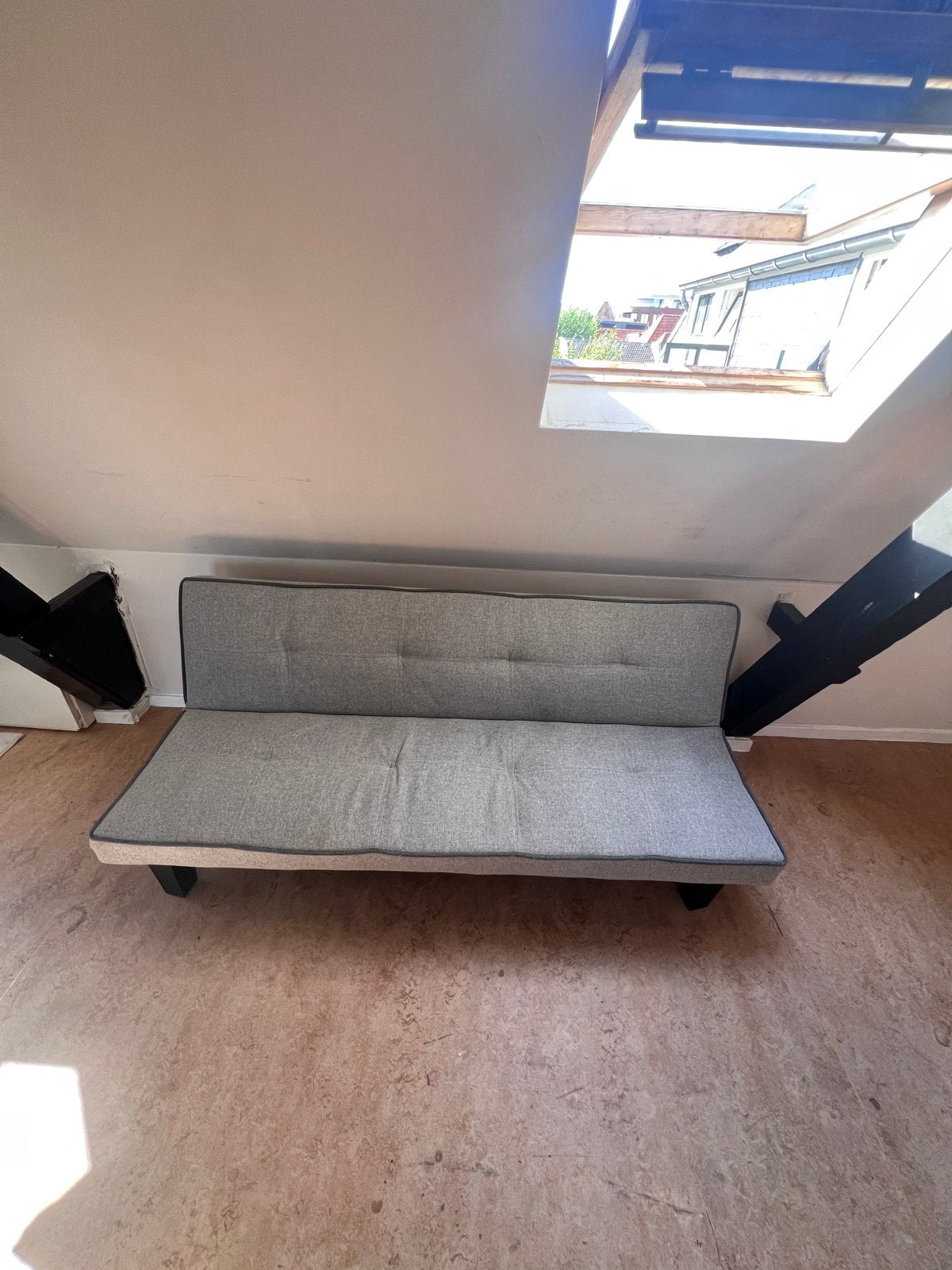 Grijze slaapbank/futon, Ophalen, Gebruikt, Tweepersoons, 190 cm of minder
