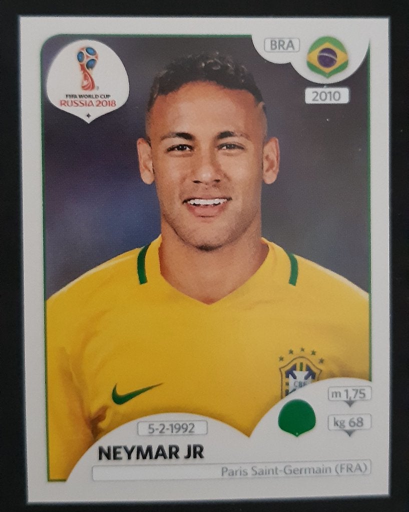 Panini Neymar JR WK 2018 Russia nr 359 roze achterkant, Verzenden, Zo goed als nieuw, Buitenlandse clubs, Poster, Plaatje of Sticker