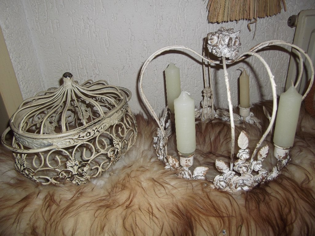 *Brocante metalen mand plus oude Franse kroon/kandelaar*, Ophalen of Verzenden