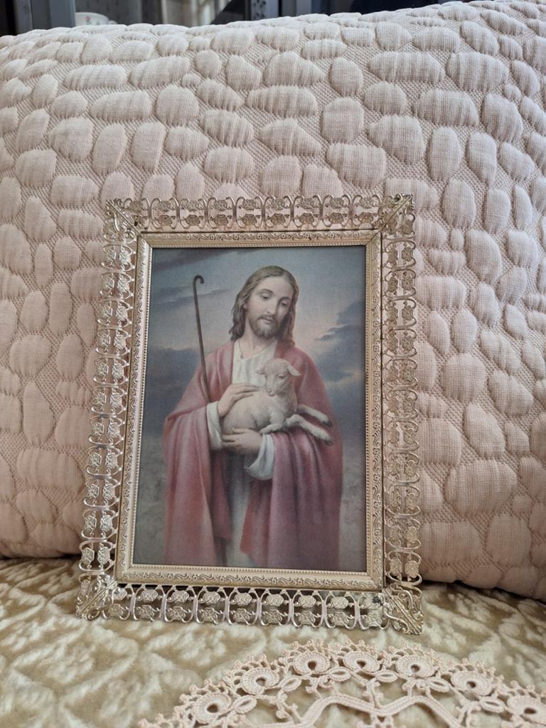 Brocante Bewerkte Fotolijst met Prent  ** Mimosa **, Antiek en Kunst, Antiek | Woonaccessoires, Ophalen of Verzenden