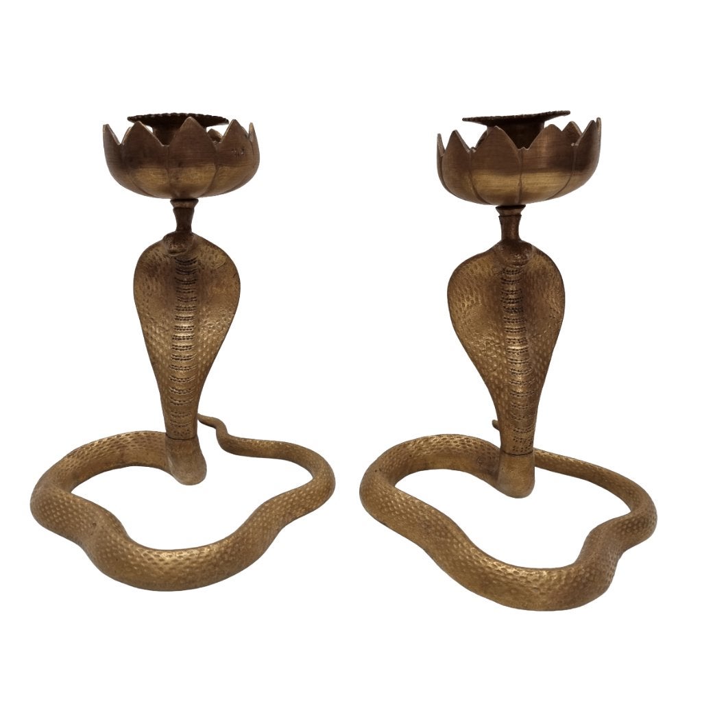 Massief messing cobra kandelaren, Huis en Inrichting, Woonaccessoires | Kandelaars en Kaarsen, Overige materialen, Gebruikt, Ophalen of Verzenden