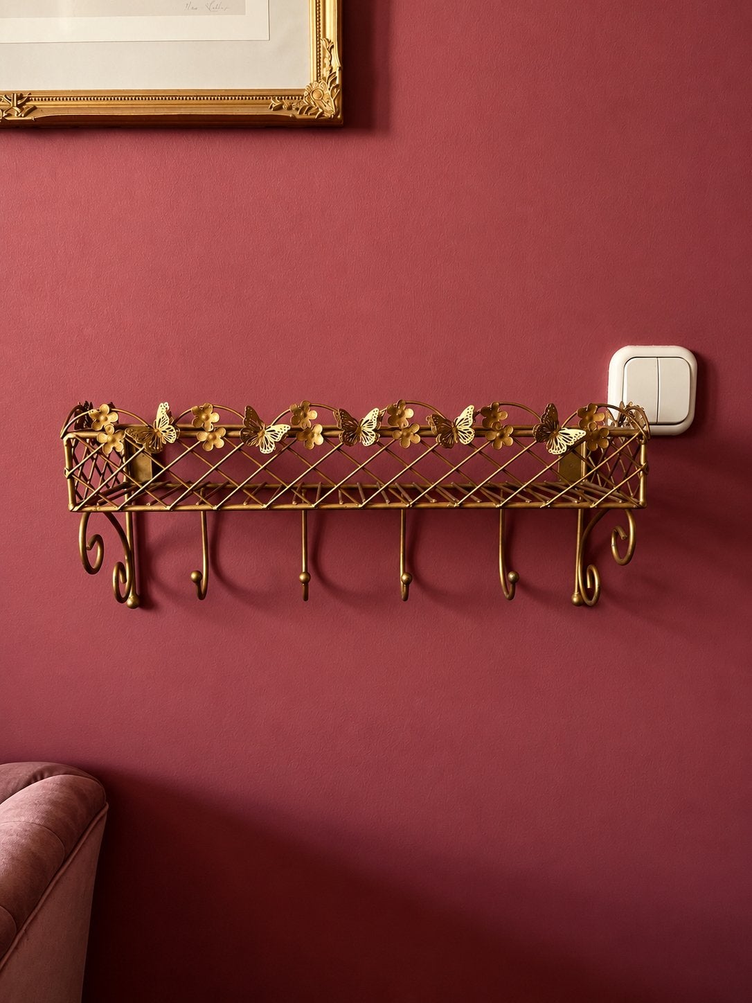 Gouden wandkapstok Claure & Eef met vlinders en bloemen, Zo goed als nieuw, Minder dan 100 cm, Metaal, Ophalen