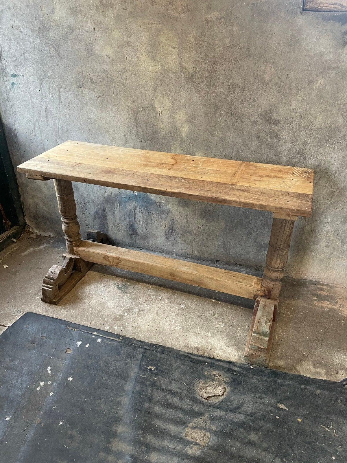 Unieke zware bijzettafel van hout, Gebruikt, 75 cm of meer, Rechthoekig, Hout