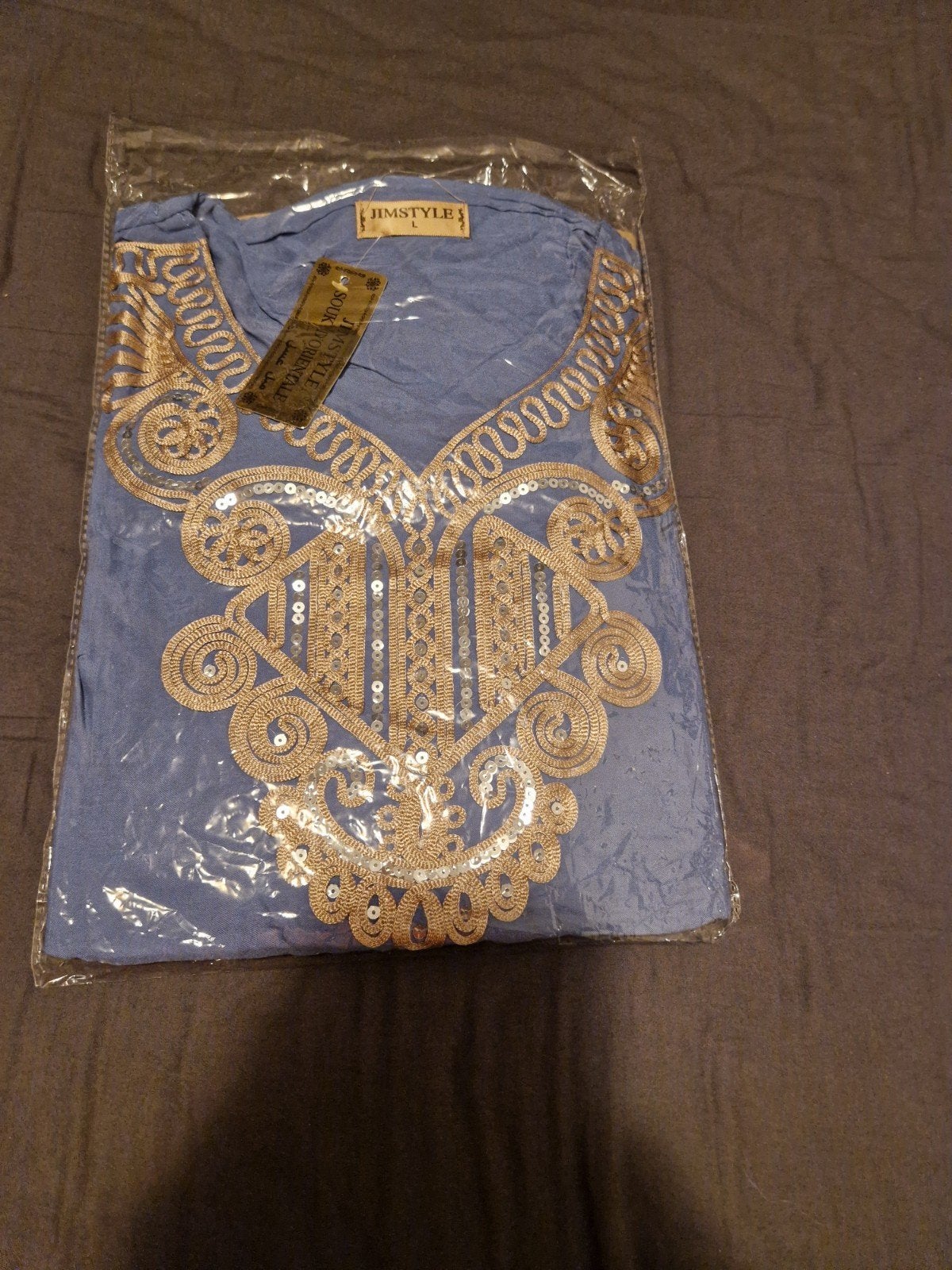 Marokkaanse huisjurk met gouden borduursels, Blauw, Maat 46/48 (XL) of groter, Nieuw, Jimstyle