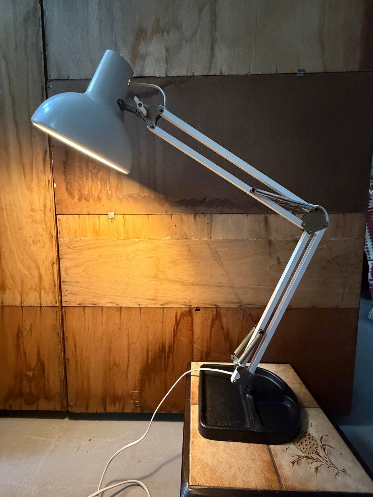 Mooie metalen architectenlamp, vintage schaarlamp