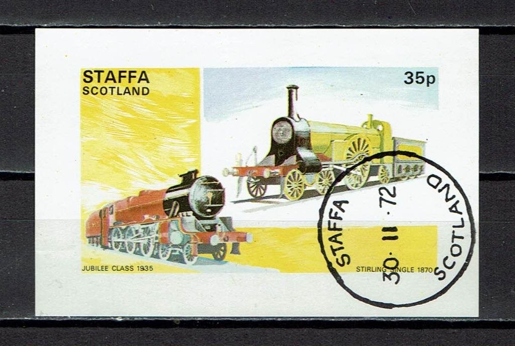 postzegels treinen Staffa Schotland Cinderella (1972), Postzegels en Munten, Ophalen of Verzenden, Gestempeld, Treinen