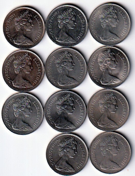 10  pence  div.jaren  Engeland. km. 912  ( 0,40 euro p.st.), Ophalen of Verzenden, Overige landen, Losse munt