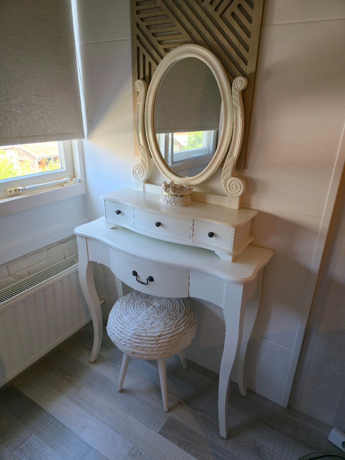 Witte make-up tafel met spiegel - 85x150 cm, Ophalen, 100 tot 150 cm, 50 tot 100 cm, Zo goed als nieuw