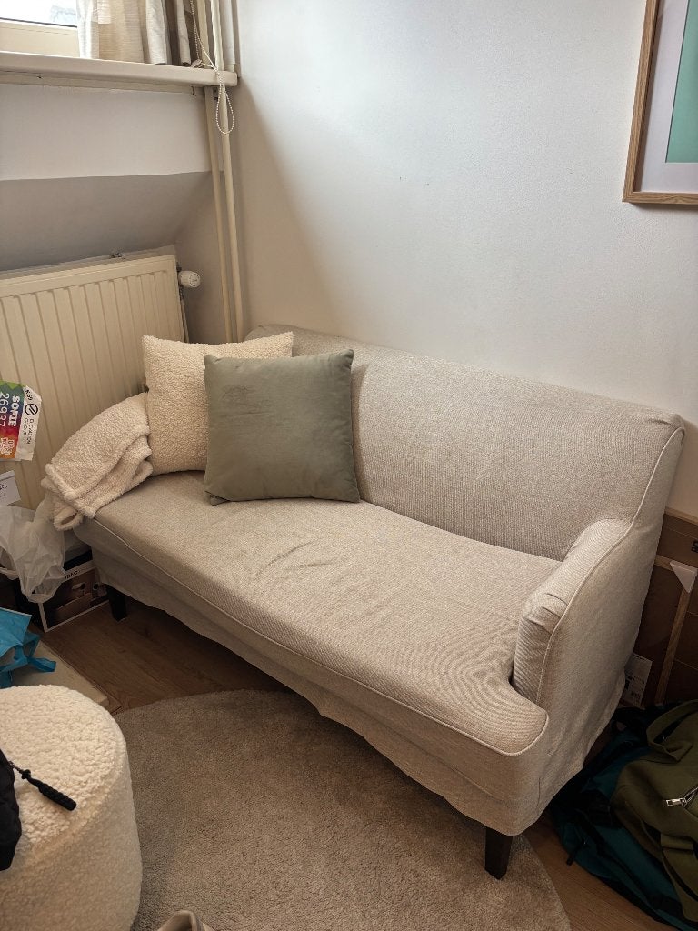 Ikea bankje, beige, hoes evt vervangbaar, Ophalen, Tweepersoons, 75 tot 100 cm, Zo goed als nieuw