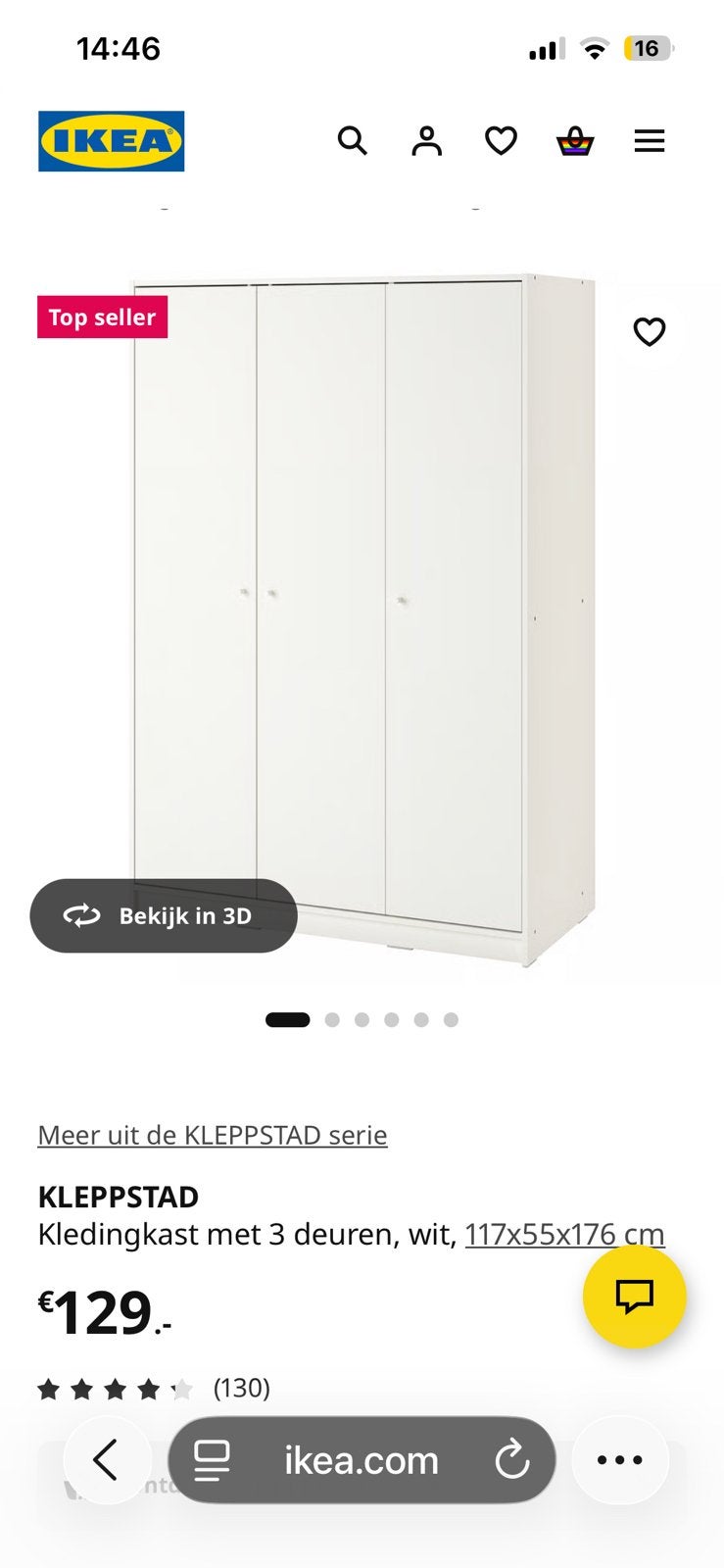 Witte ikea kast, Ophalen, 100 tot 150 cm, Met plank(en), Zo goed als nieuw