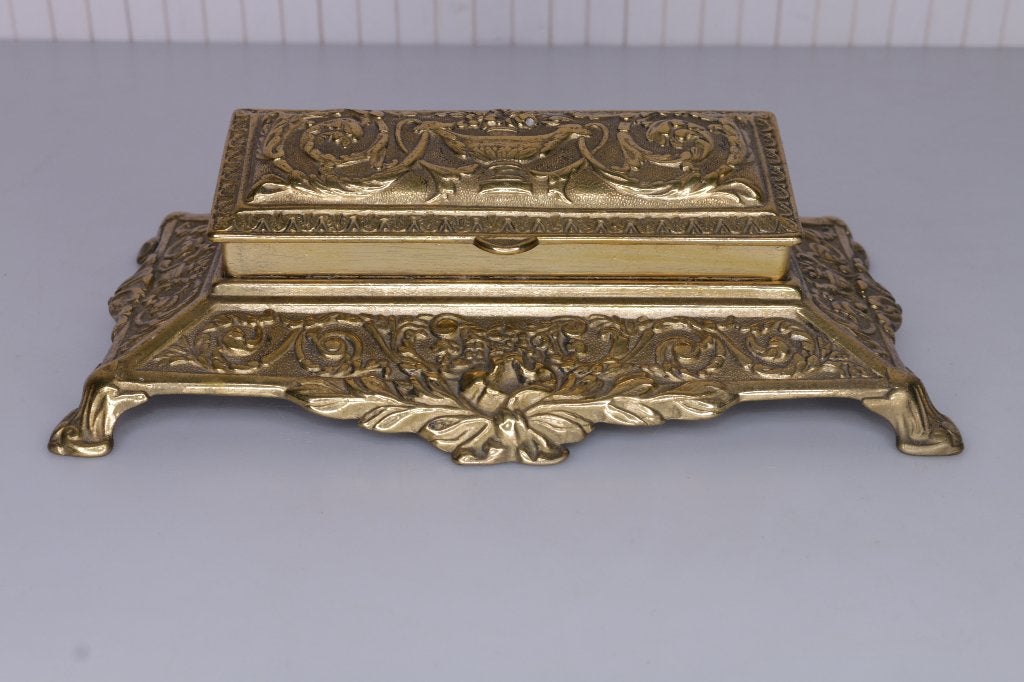 Antiek brass postzegeldoosje messing goudkleurig begin 1900, Ophalen of Verzenden