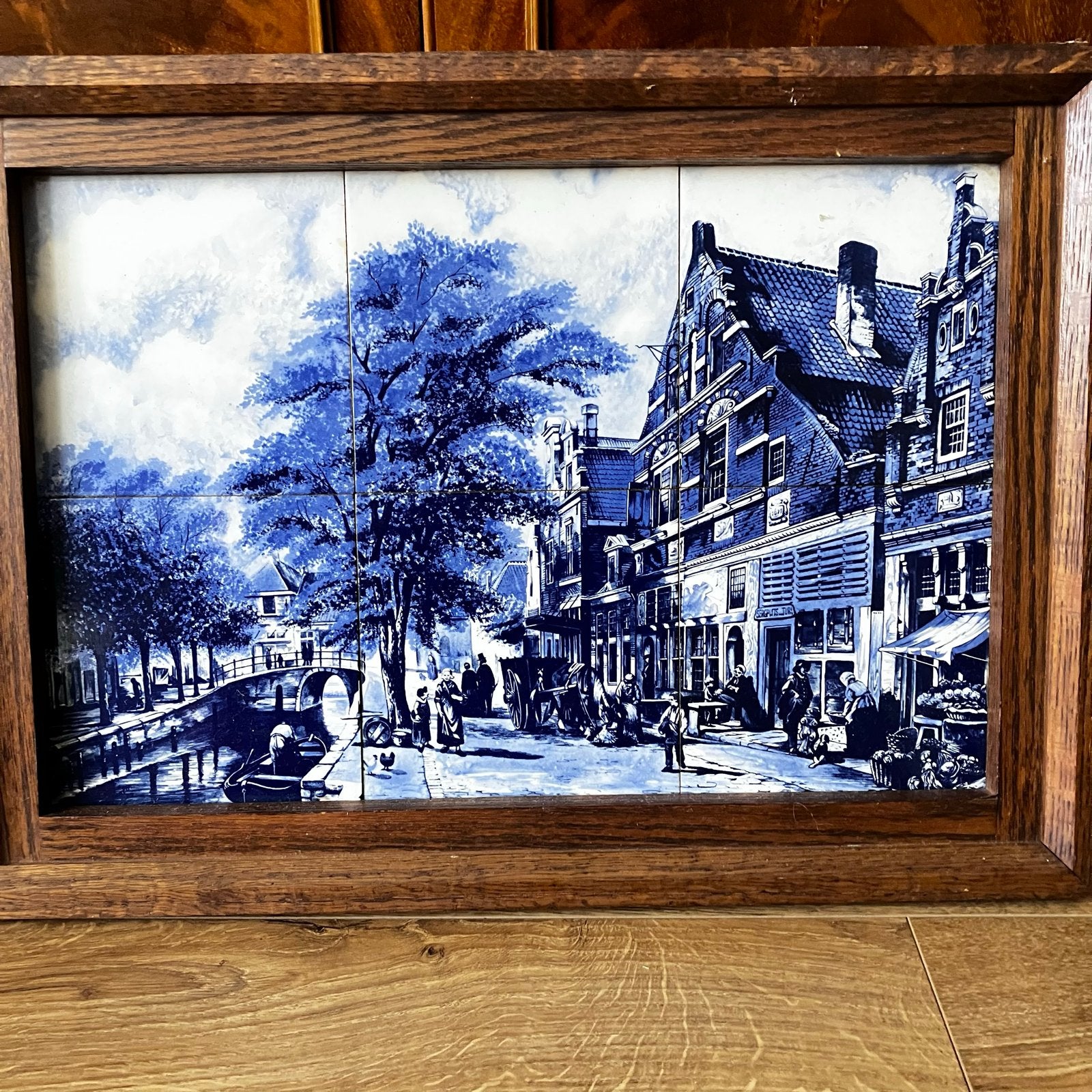 Delfts blauw tegeltableau in houten lijst, Antiek en Kunst, Antiek | Wandborden en Tegels, Ophalen