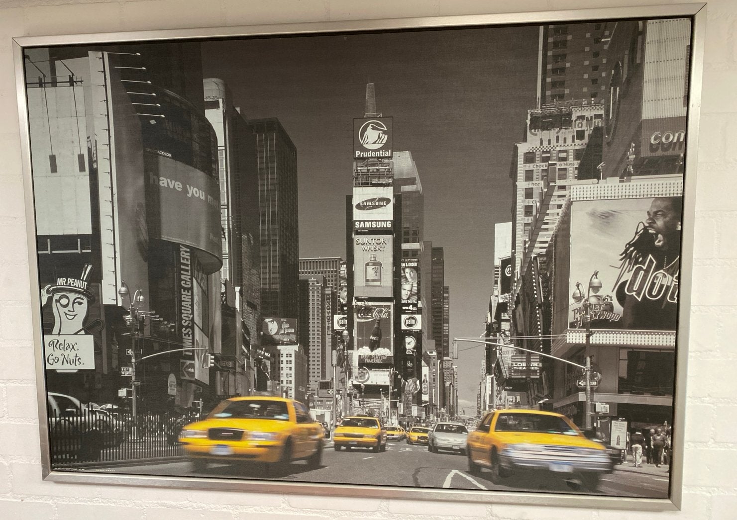 Times Square New York Canvas Zwart-Wit met Gele Taxi's, Huis en Inrichting, Ophalen, Zo goed als nieuw, 100 tot 125 cm, Foto of Poster
