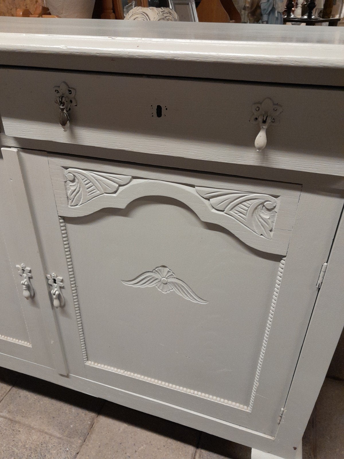 Brocante kast, grijs geverfd, Ophalen, Gebruikt, Brocante, Met deur(en)